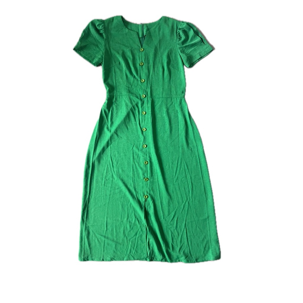 Green Button-Front Women’s Dress